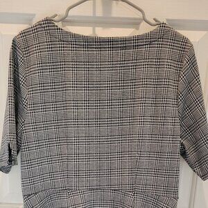 Black & White Plaid Boatneck Dress with Pockets